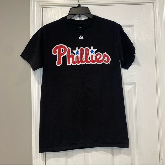 Philadelphia Phillies Cliff Lee Black Red Blue Tee Shirt Unisex Small Majestic - Picture 1 of 12